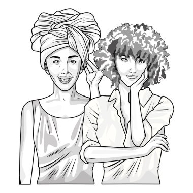 Pop art moda ve siyah beyaz güzel kadın karikatür