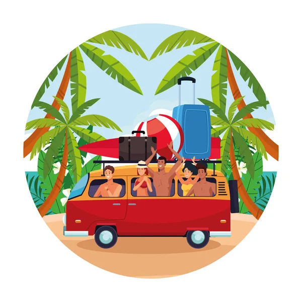 Plage d'été et les gens en vacances dessins animés — Image vectorielle