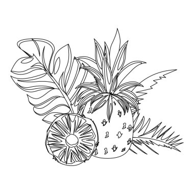 Lezzetli taze narenciye ananas çizgi filmi siyah beyaz