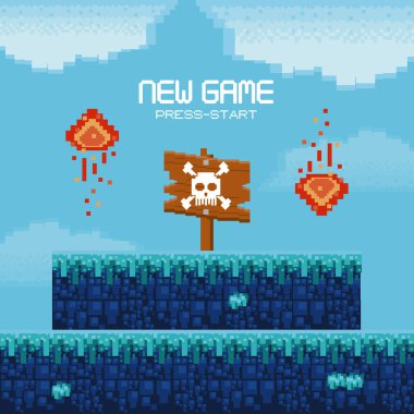 Arazi pikselli Retro video oyunu manzarası