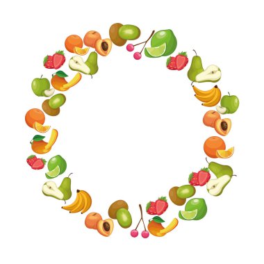 Meyveler yuvarlak çerçeve çizgi filmleri