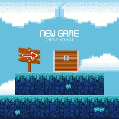 Arazi pikselli Retro video oyunu manzarası