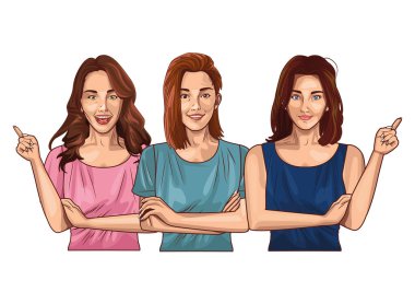 Pop sanat güzel kadınlar gülümsüyor.