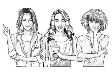 Pop art moda ve siyah beyaz güzel kadın karikatür