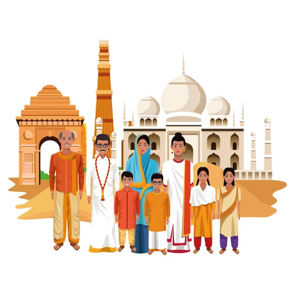 Indiai család indiai karikatúra — Stock Vector