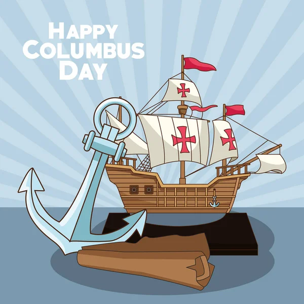 Horgony és térkép, Happy Columbus Day design — Stock Vector