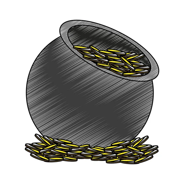 Pot met munten Krabbel — Stockvector