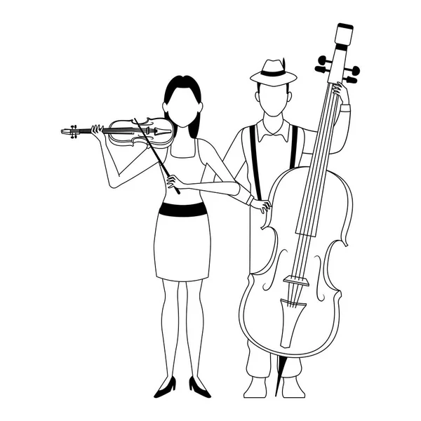 女孩和音乐家演奏乐器的设计 — 图库矢量图片