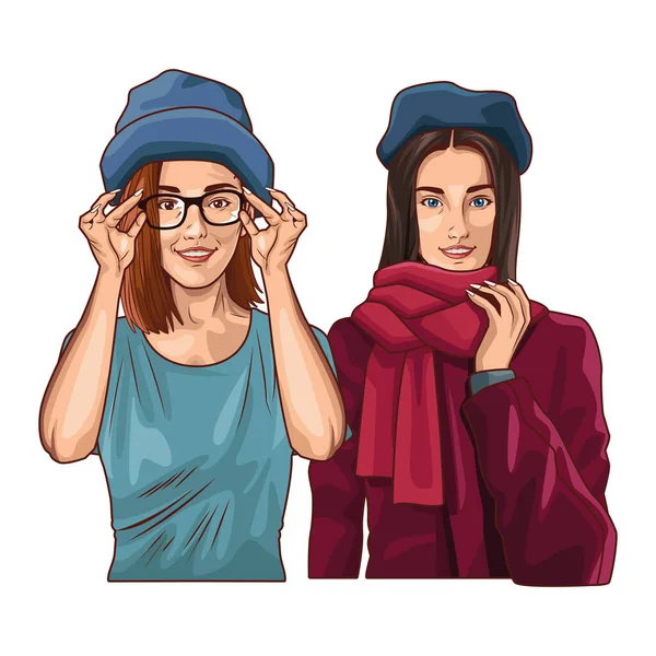 Moda de arte pop y dibujos animados de mujeres hermosas — Vector de stock