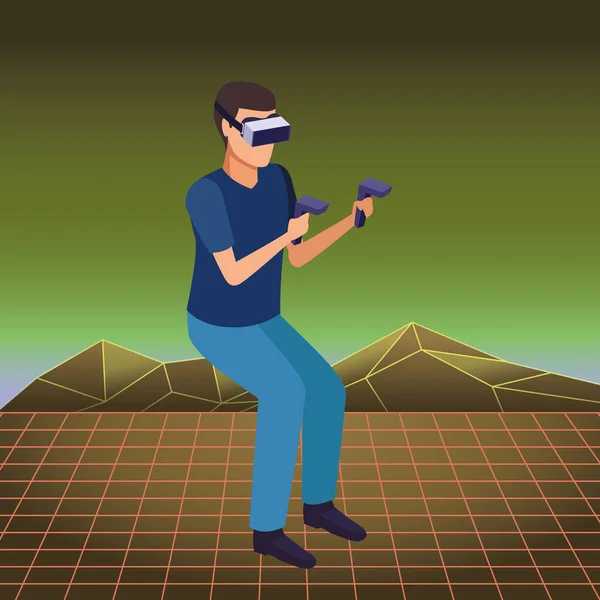 Virtual reality technology experience cartoon — Stock Vector