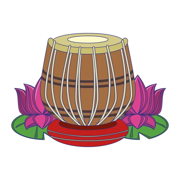 Tambores indianos tabla com flor de lótus linhas azuis — Vetor de Stock