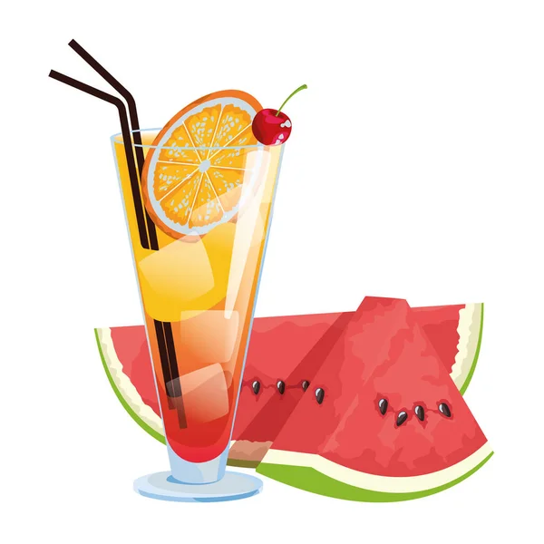 Icona cocktail di frutta tropicale cartone animato — Vettoriale Stock
