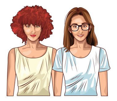 Pop sanat güzel kadınlar gülümsüyor.