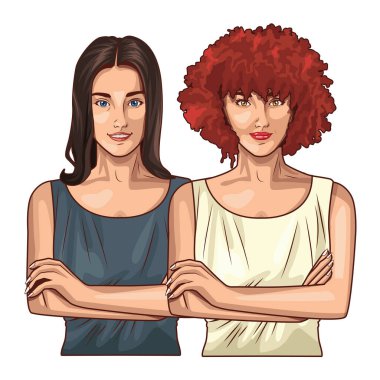 Pop sanat güzel kadınlar gülümsüyor.