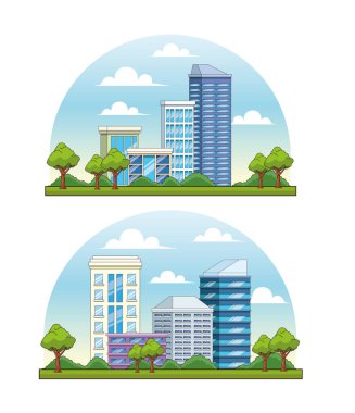 Şehir binaları ve ağaç manzaralı parklar.