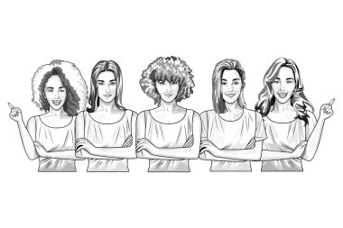 Pop art güzel kadın siyah beyaz karikatür gülümseyen