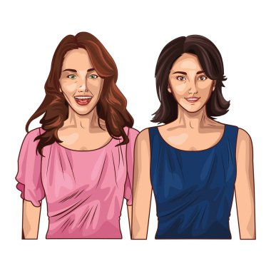 Pop sanat güzel kadınlar gülümsüyor.