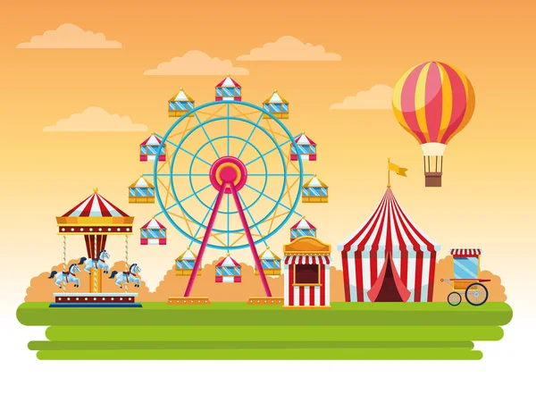 Circus fair festival scenery cartoon — 스톡 벡터