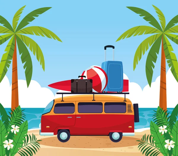 Verão e férias em van vintage — Vetor de Stock