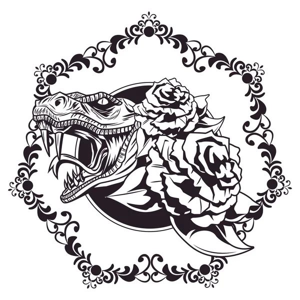 Snake with roses drawn tattoo icon — Stock Vector