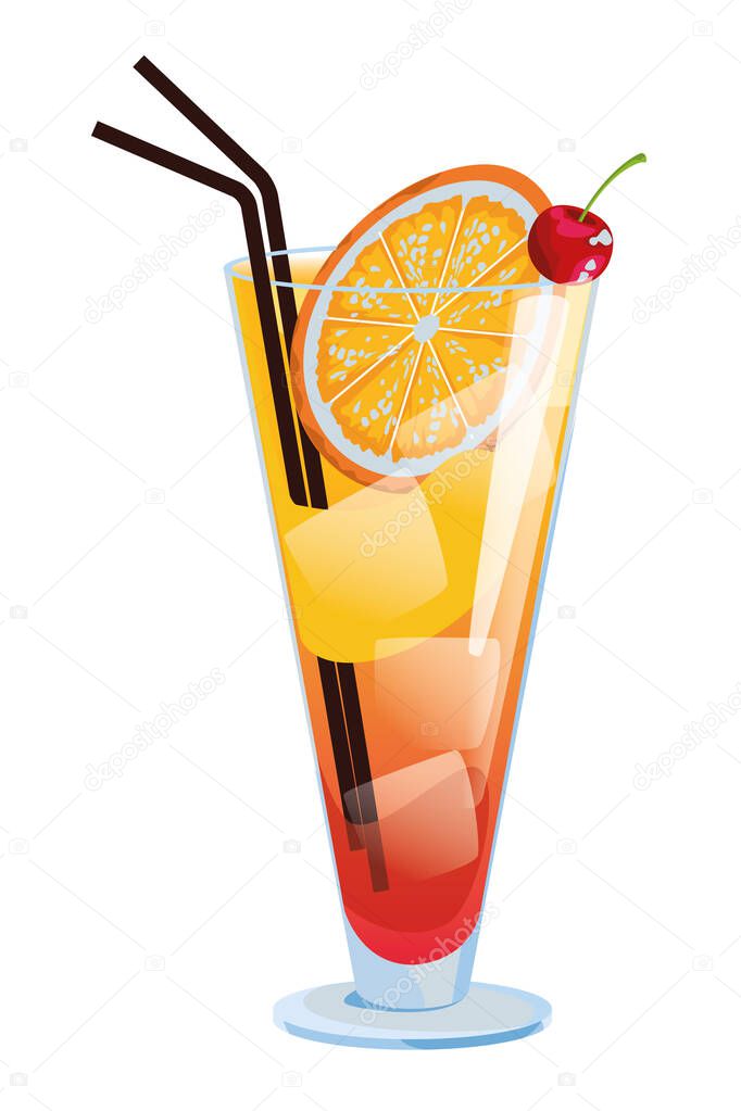 Tropical fruit cocktail icon cartoon