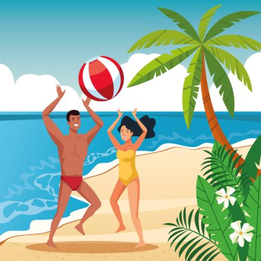 Plaj karikatüründeki yaz çifti