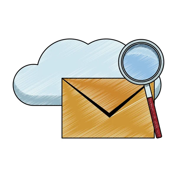 E-Mail geöffnet und Lupe gekritzelt — Stockvektor