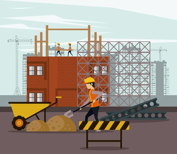 Strefa budowy z pracownikami — Wektor stockowy