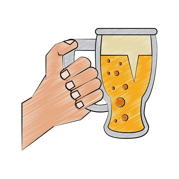 Hand hält Bierbecherkritzeln — Stockvektor