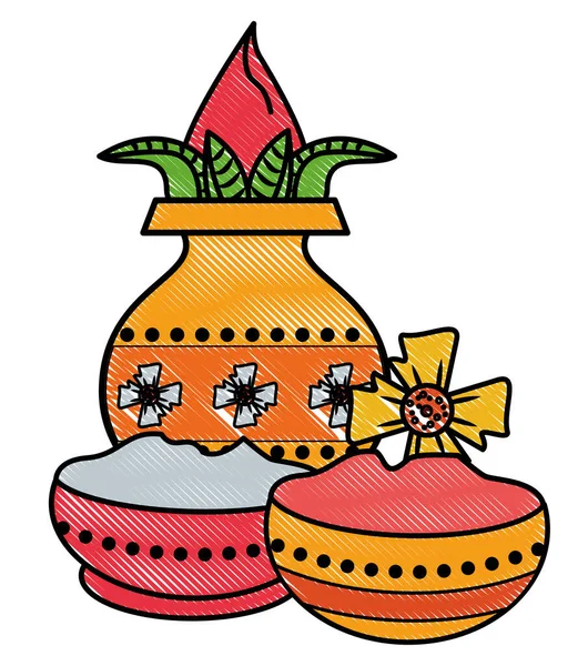 Ugadi indio elementos garabato — Vector de stock