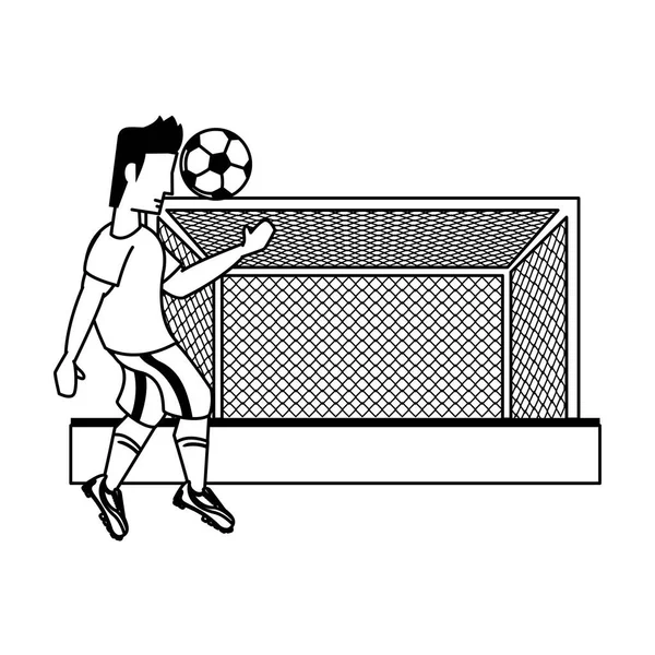 Voetbalspeler sport spel cartoon in zwart-wit — Stockvector