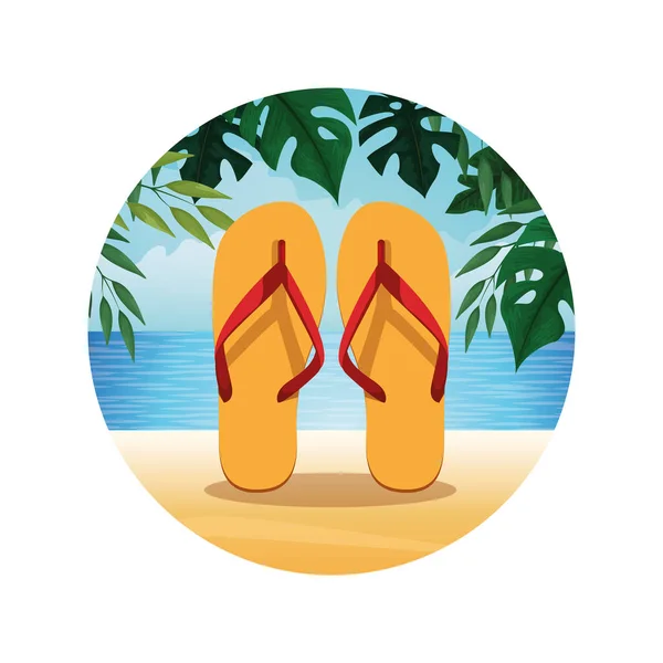 Playa y verano icono redondo — Vector de stock