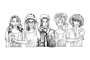 Pop art moda ve siyah beyaz güzel kadın karikatür