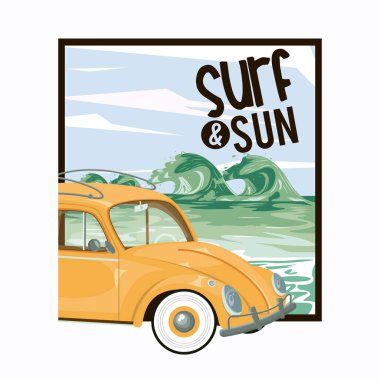 Sörf ve Güneş Yaz Kartı çizgi filmleri