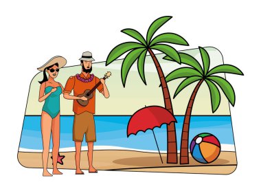 Genç çift yaz karikatürler zevk