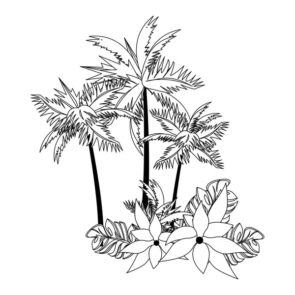 Caricatura de vacaciones de relax de verano tropical en blanco y negro — Vector de stock