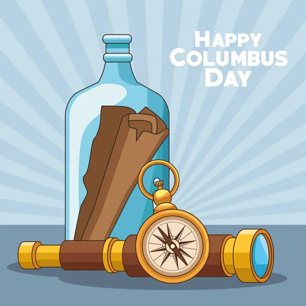 Kompass och Happy Columbus dag relaterade ikoner — Stock vektor
