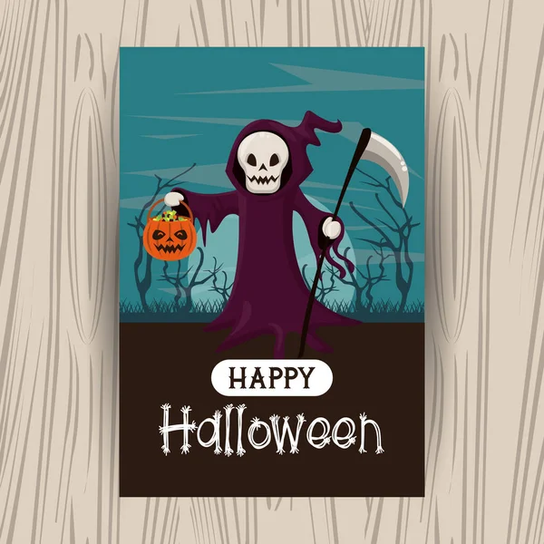 Happy halloween season card with cartoons — Stock Vector