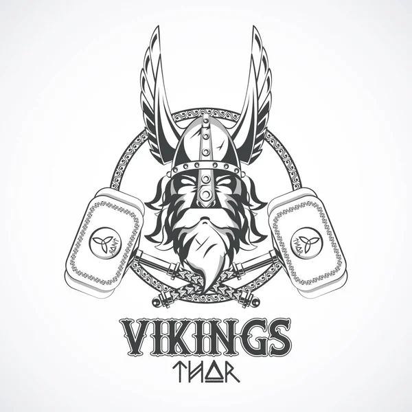 Vikingen krijgers gedrukt tshirt sjabloon — Stockvector