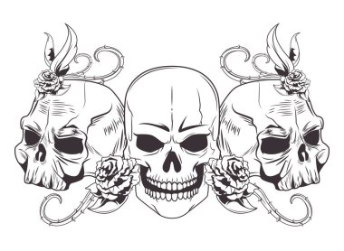 üç kafatası çizilmiş dövme simgesi