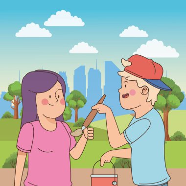 Gençler arkadaşlar gülümseyen ve eğlenceli karikatür sahip