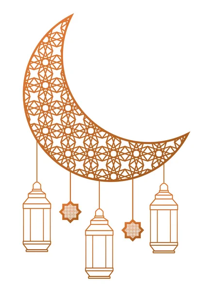 Dessin de lune avec des lanternes antiques suspendues — Image vectorielle