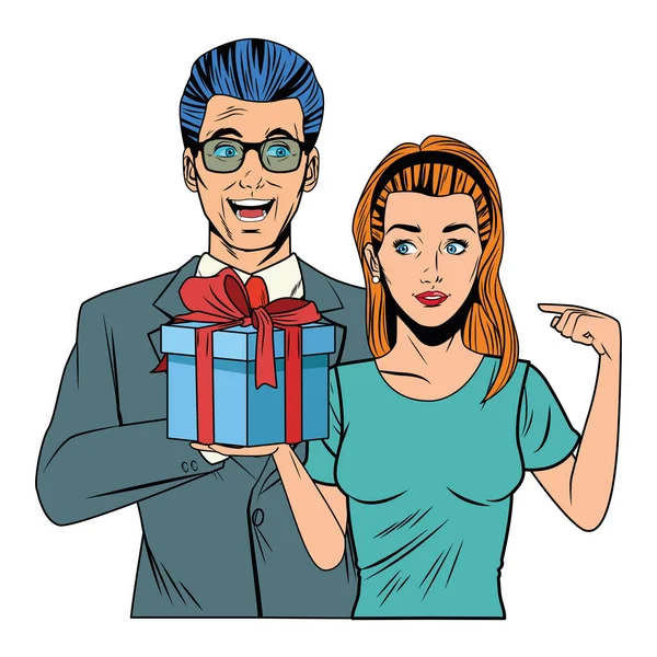 Couple avatar with gift box — 스톡 벡터