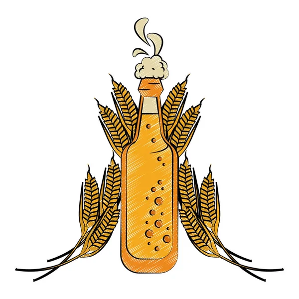 Bierflasche und Weizenkritzelei — Stockvektor