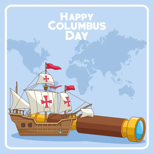 Régi lakókocsi és Happy Columbus Day design — Stock Vector