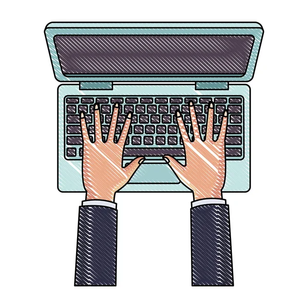 Hands using laptop scribble — Stock Vector