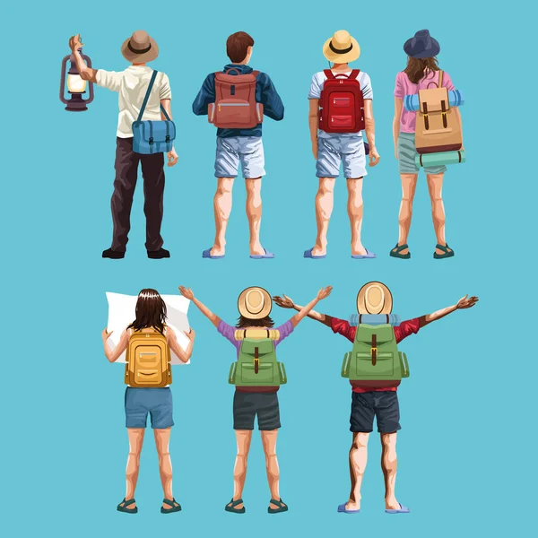 背包旅行者年轻游客卡通片 — 图库矢量图片