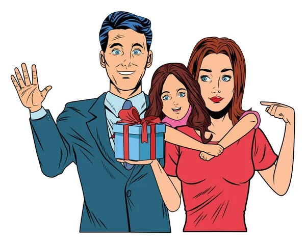 Familj avatar med presentförpackning — Stock vektor