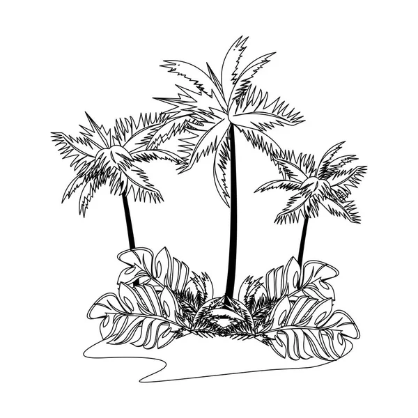 Trópusi nyári pihenés nyaralás karikatúra fekete-fehér — Stock Vector