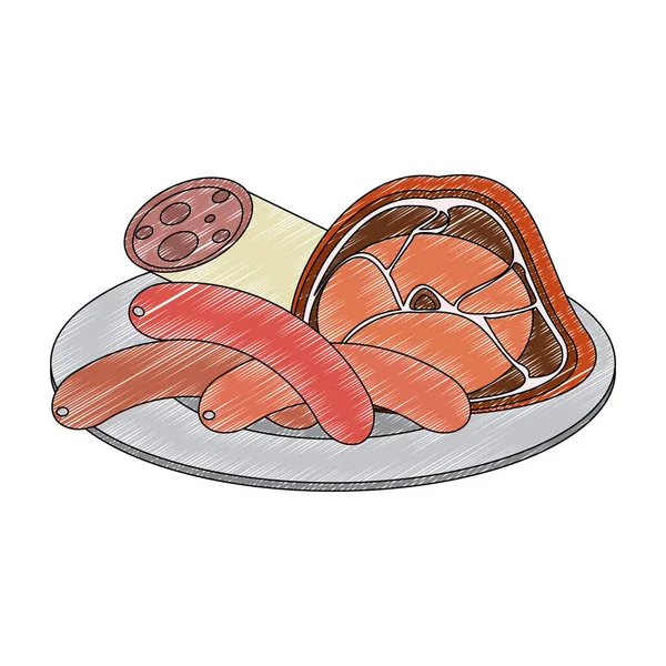 Deliciosa carne en plato garabato — Vector de stock